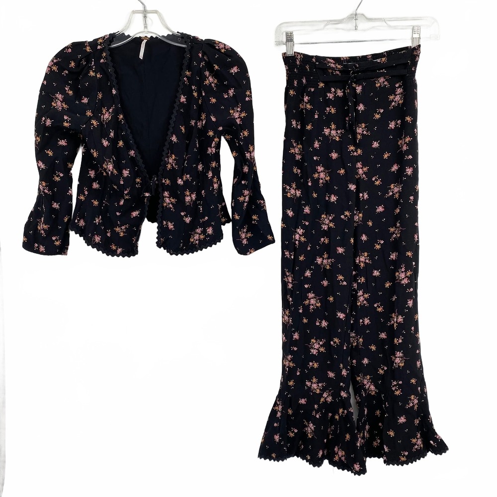 Free People Black Pink Floral Blouse | Womens XS